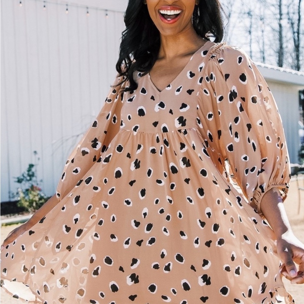 Umgee Tan and Black Chic Leopard Print Dress